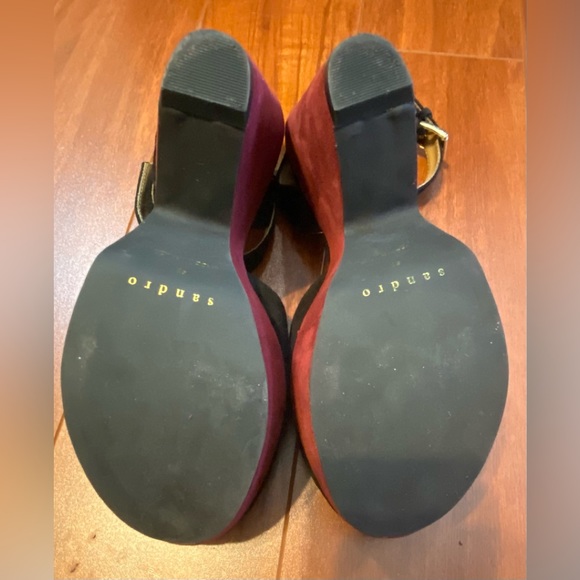 Sandro H12 Abracadabra Suede Platform Colorblock Graphic Ankle Strap Sandals - Picture 8 of 12